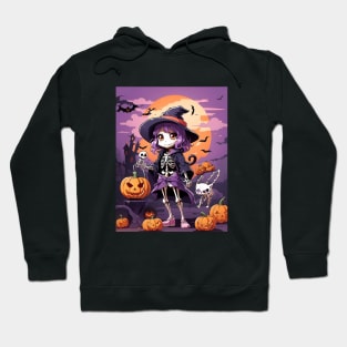 Halloween manga girl skeleton witch Hoodie